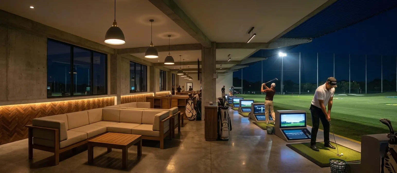 Sala de una bahía con vista al campo de noche