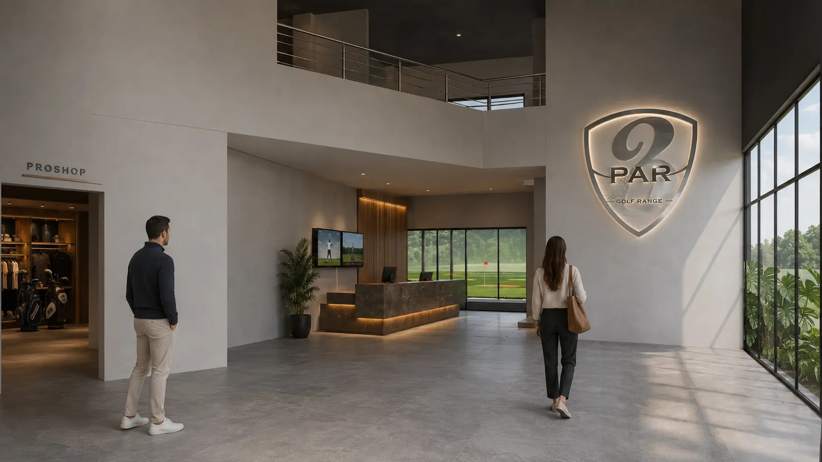 Vestíbulo de recepción con el escudo de PAR 3